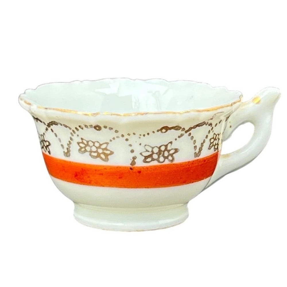 Vintage Paulux Miniature Teacup Saucer Japan Orange Gold Floral Porcelain